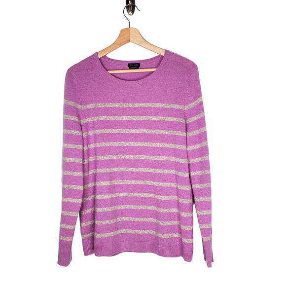 Talbots Sweaters - Talbots Pure Cashmere Sweater Crewneck Button Cuff Striped Purple Size Large